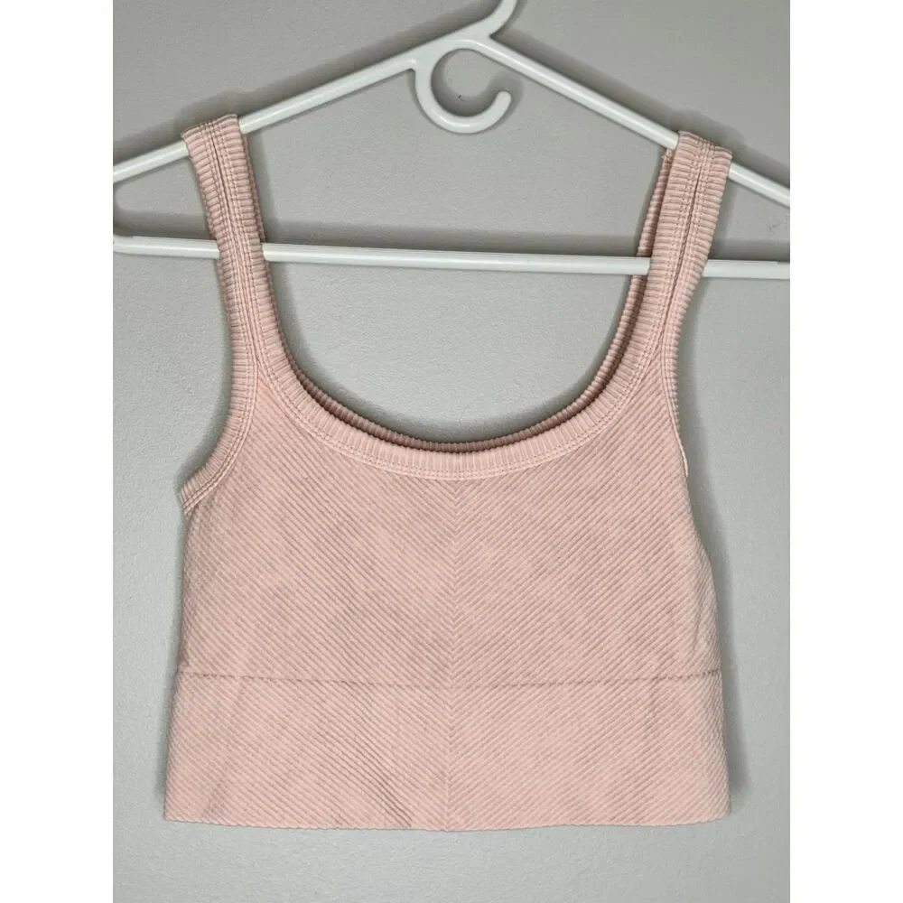 Nikibiki Blush Pink Ribbed Cropped Tank Top Stretch Seamless Crop Camisole - Picture 5 of 7